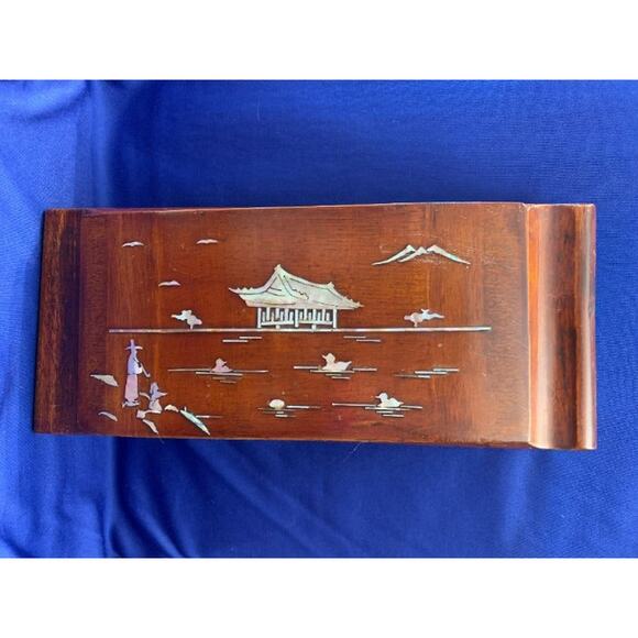 Vintage Lacquer Wooden Mother of Pearl Inlay Chinese Smoking or Ink Box - Picture 1 of 4